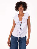 Blusa Emma Four Stroke con Rouges in Cotone a Righe Bianco e Celeste