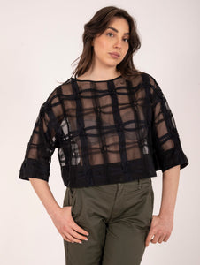 Blusa Finestrata Whyci in Seta Nera