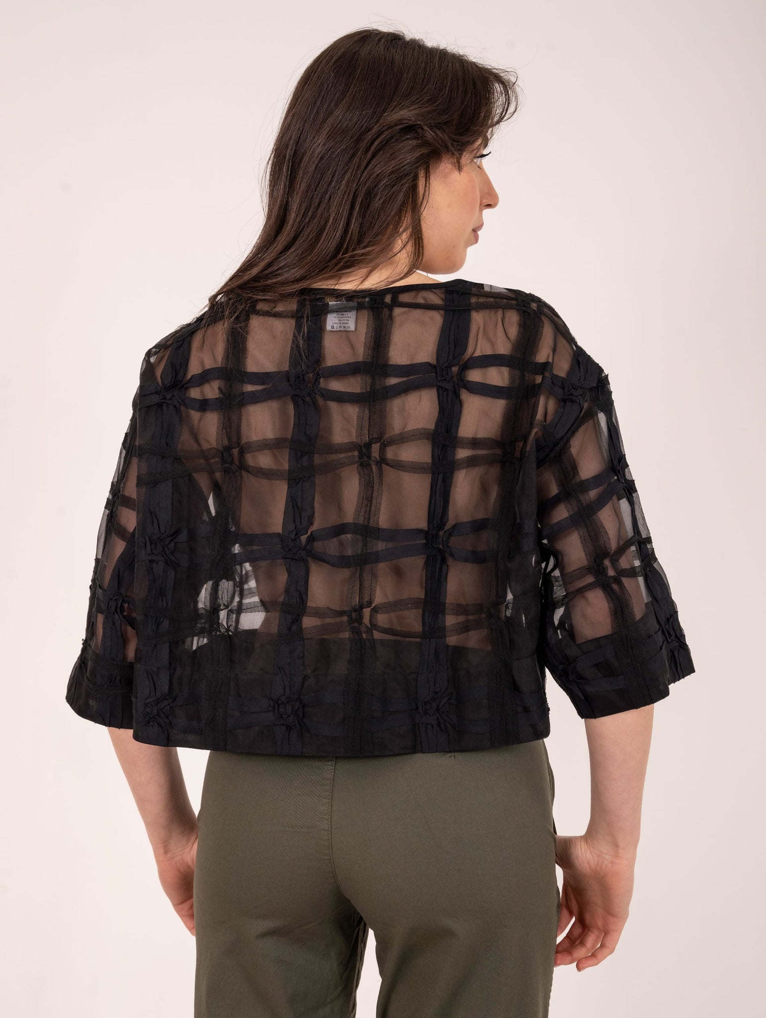 Blusa Finestrata Whyci in Seta Nera