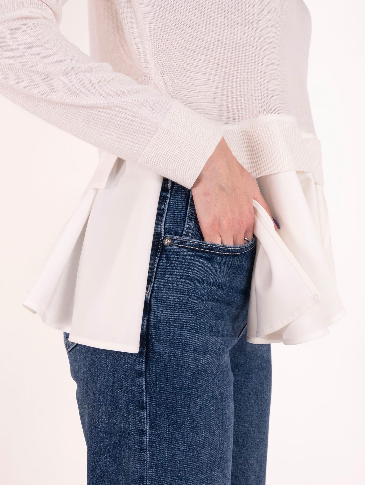 Blusa Meimeij in Pura Lana Vergine con Balza Nera