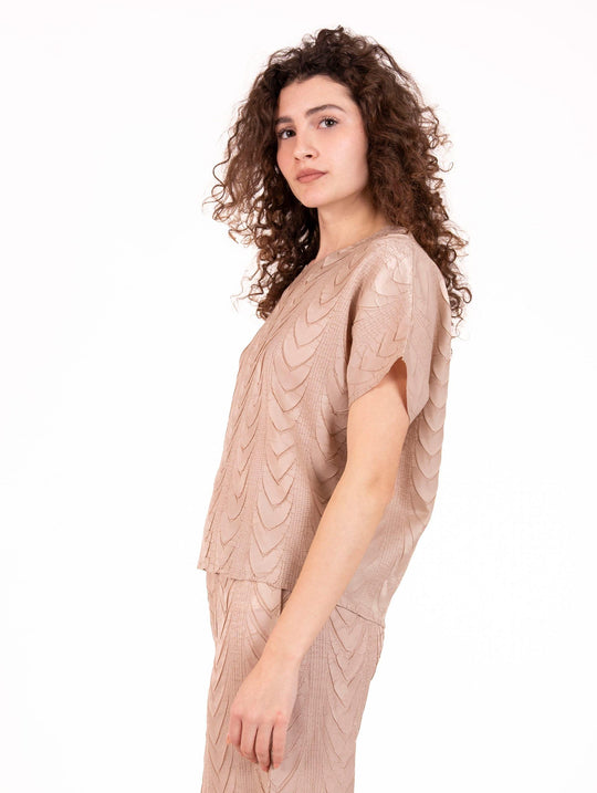 Blusa Meimeij Plissè Cipria