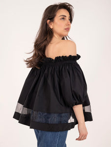 Blusa Milva Mi in Cotone e Organza Nero