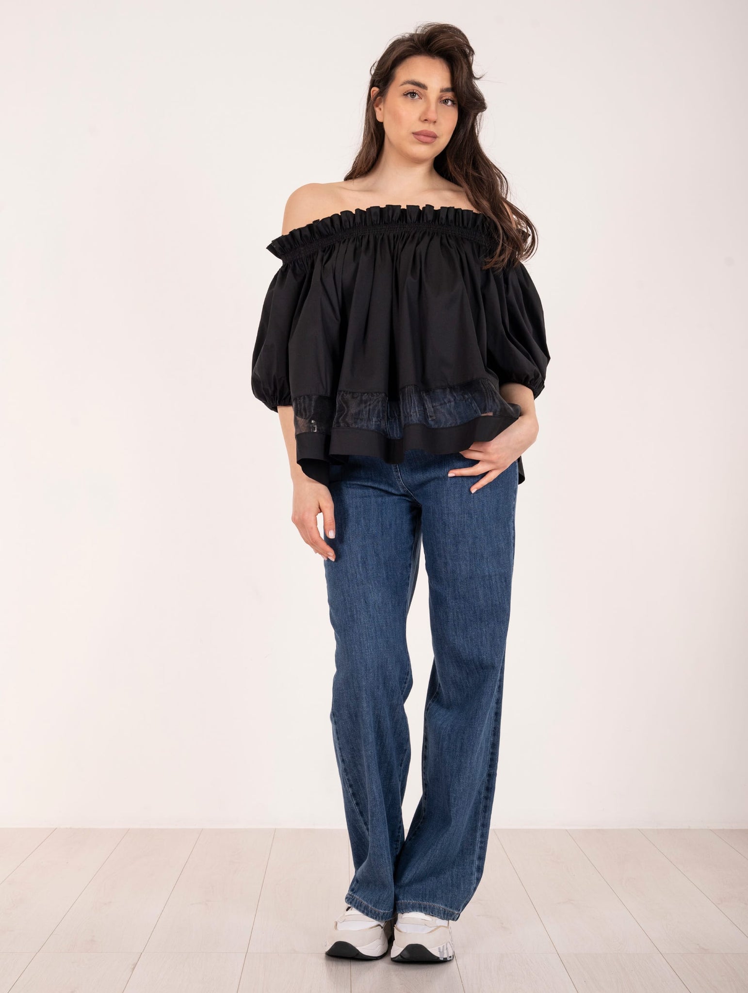 Blusa Milva Mi in Cotone e Organza Nero