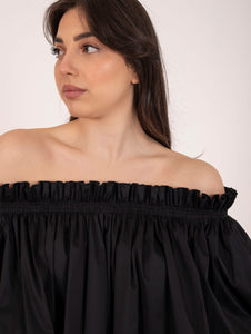 Blusa Milva Mi in Cotone e Organza Nero