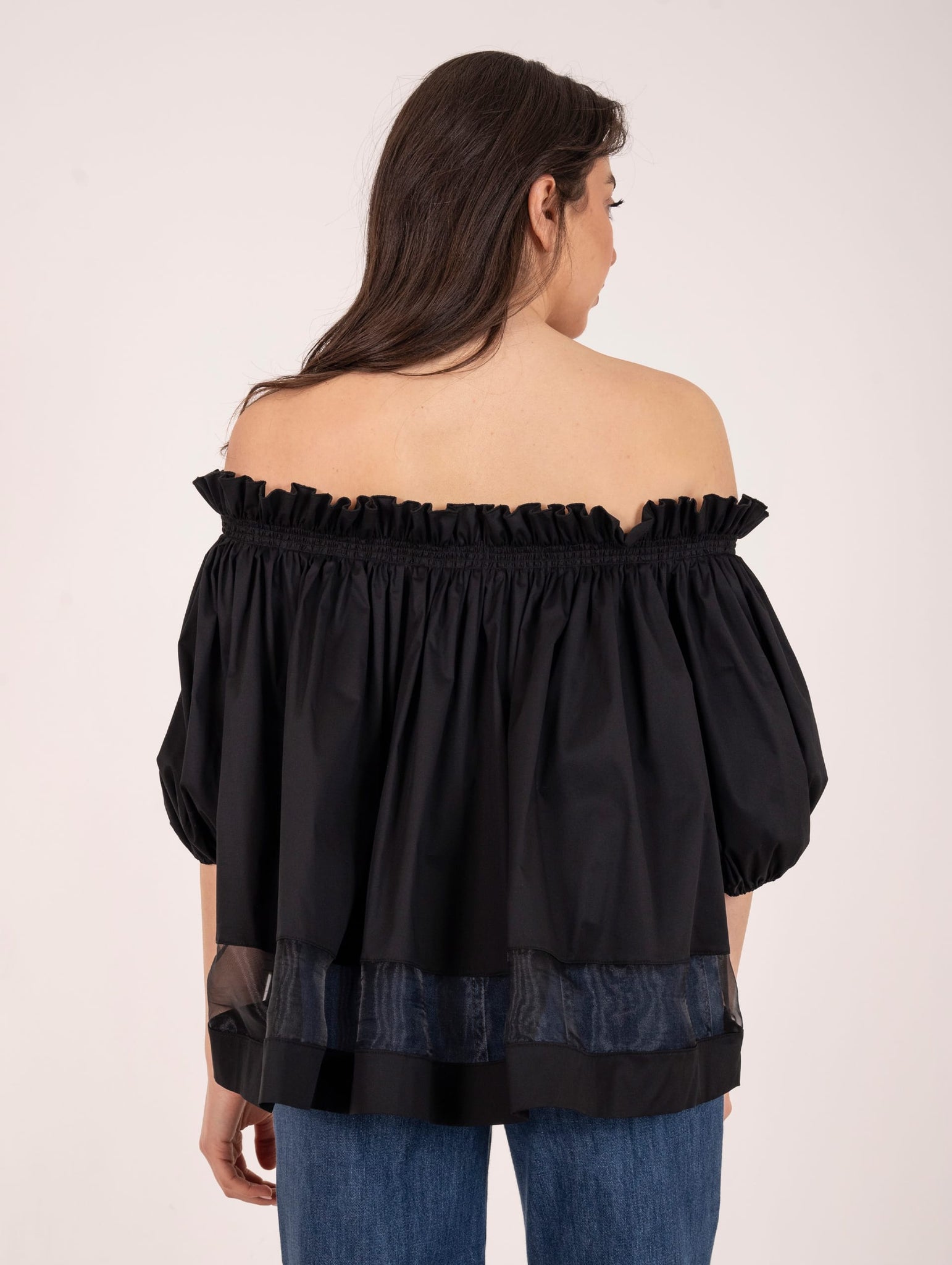 Blusa Milva Mi in Cotone e Organza Nero