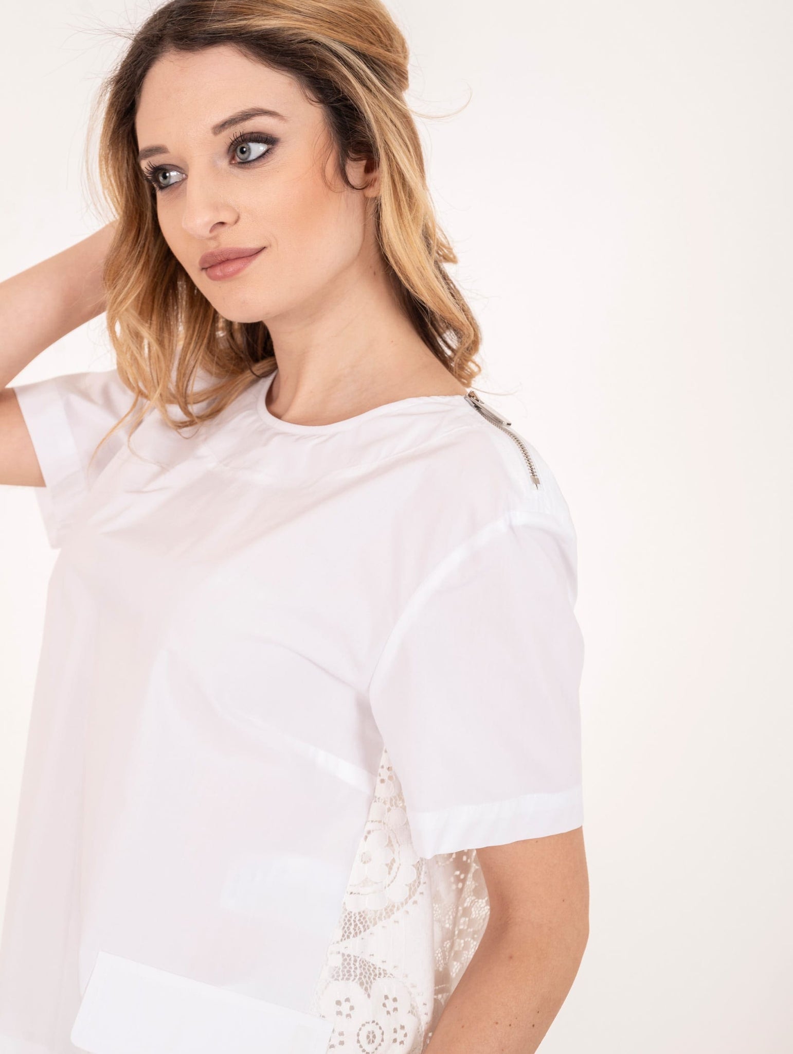 Blusa Pizzo Meimeij in Cotone Bianca