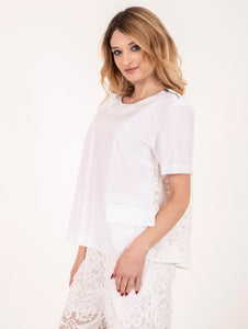 Blusa Pizzo Meimeij in Cotone Bianca