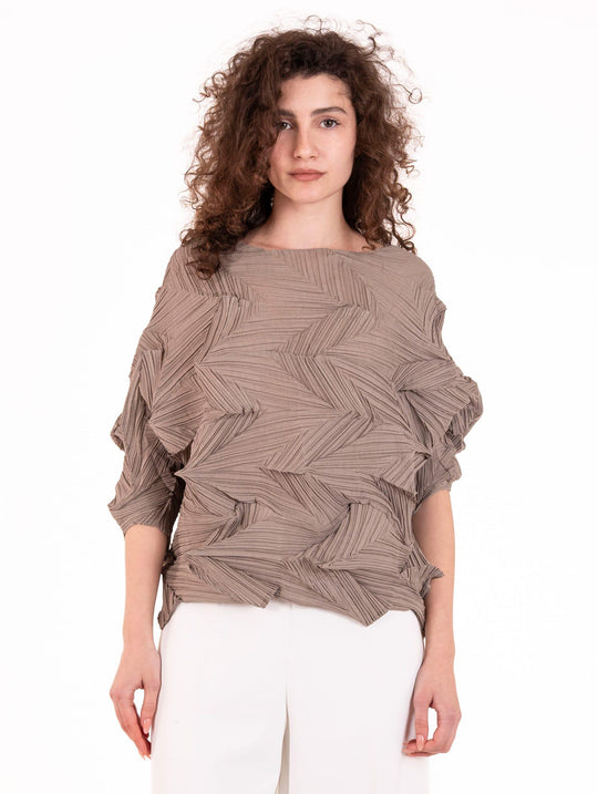 Blusa Plissè Diagonale Meimeij Tortora