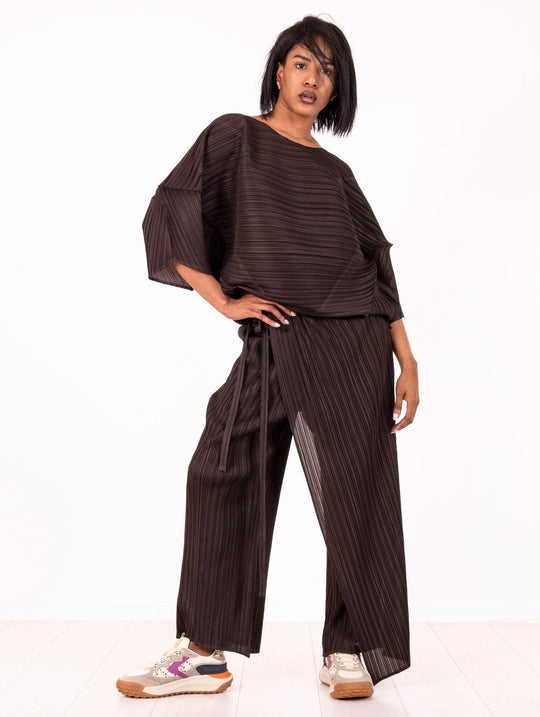 Blusa Plissè Meimeij Marrone
