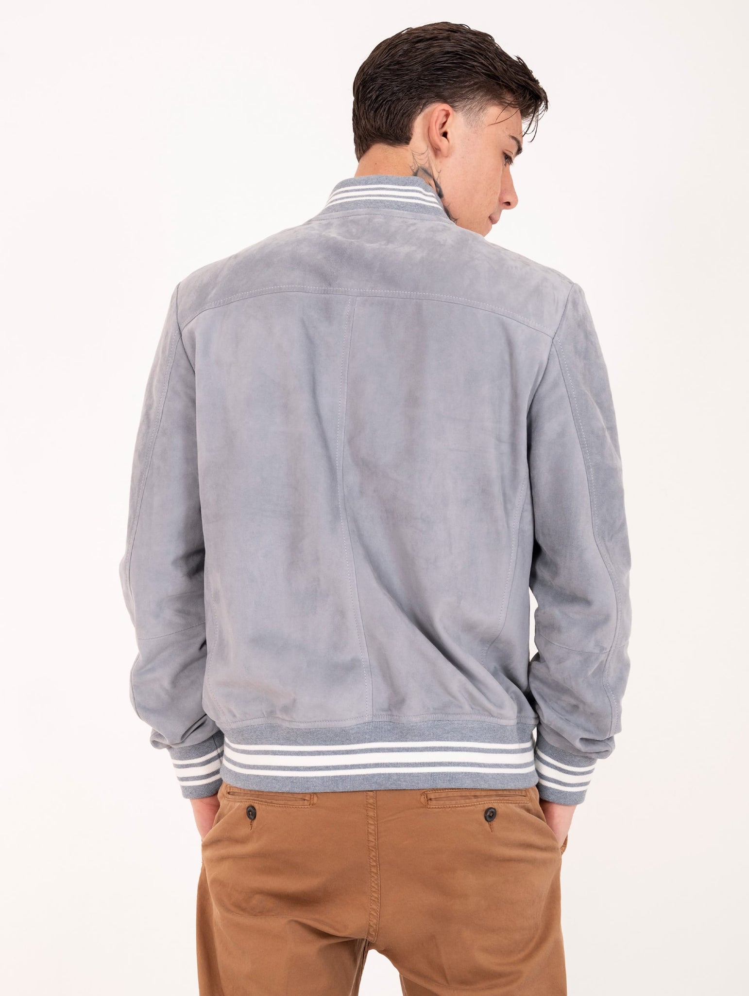 Bomber Bimaterico Eleventy Milano Platinum in Suede Denim