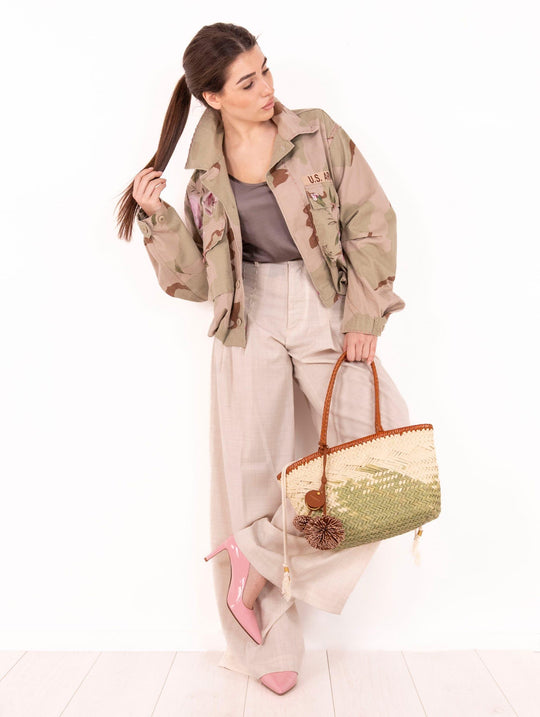 Bomber Fiori Bye Firenze in Cotone Militare
