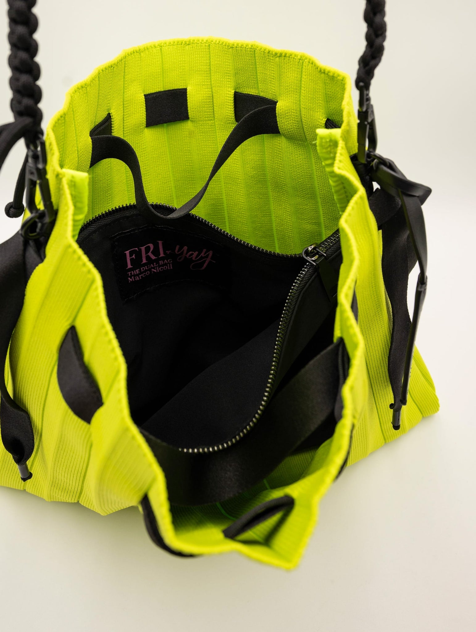 Borsa a Secchiello Fri-Yay in Maglia Plissè Lime