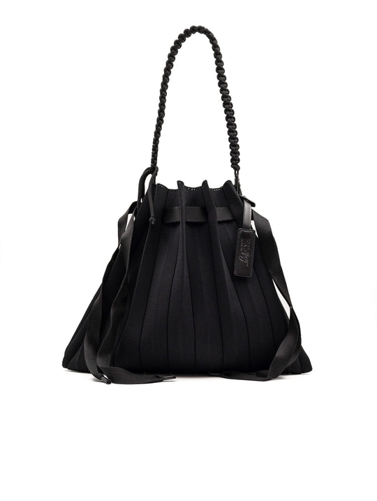 Beuteltasche Fri-Yay aus plissiertem schwarzem Strick