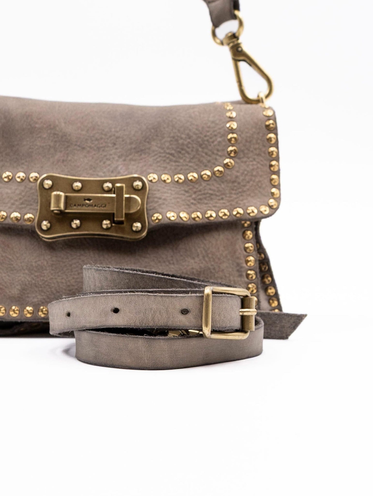Borsa Agnese Campomaggi con Borchie in Pelle Cemento