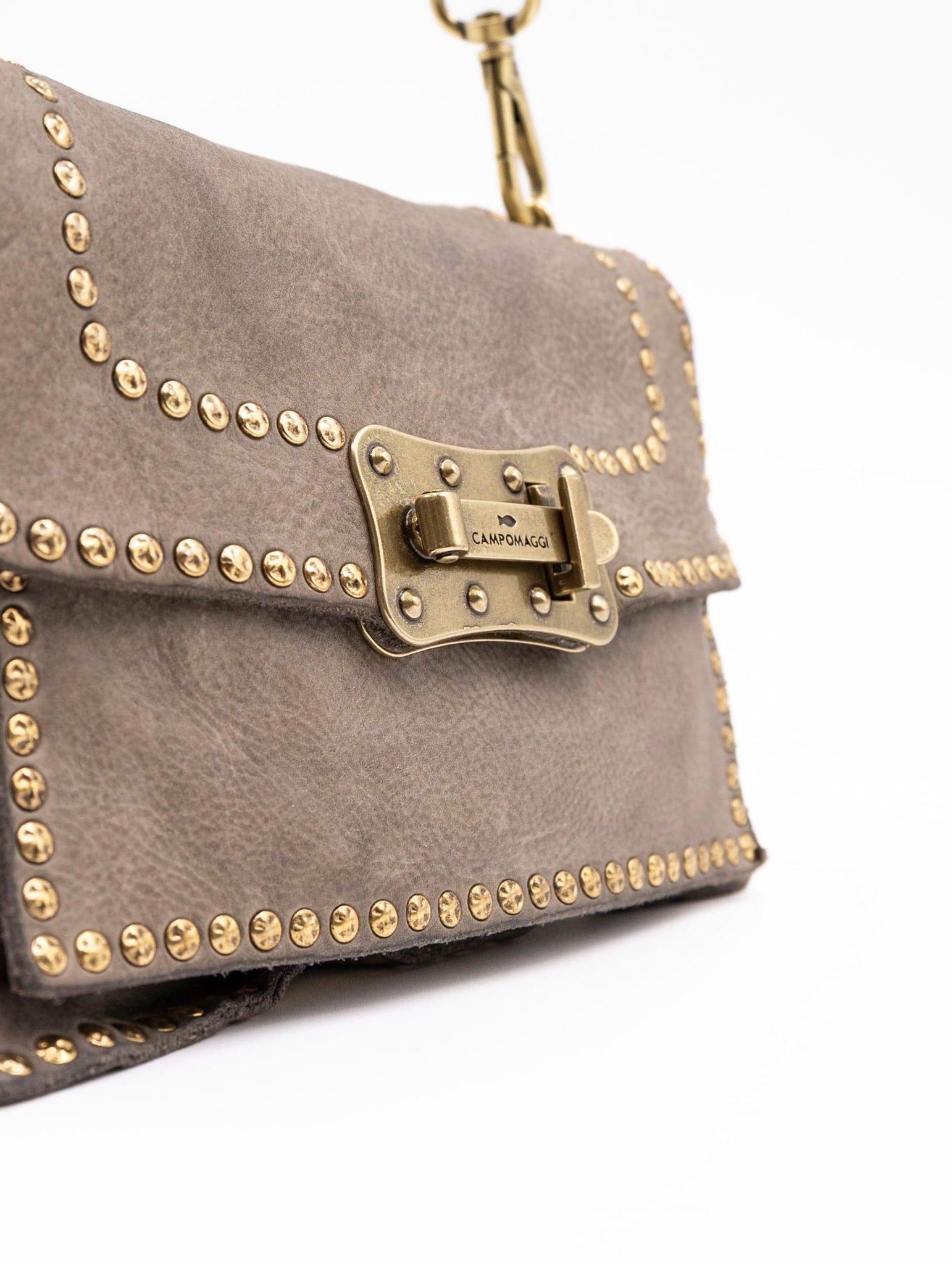 Borsa Agnese Campomaggi con Borchie in Pelle Cemento