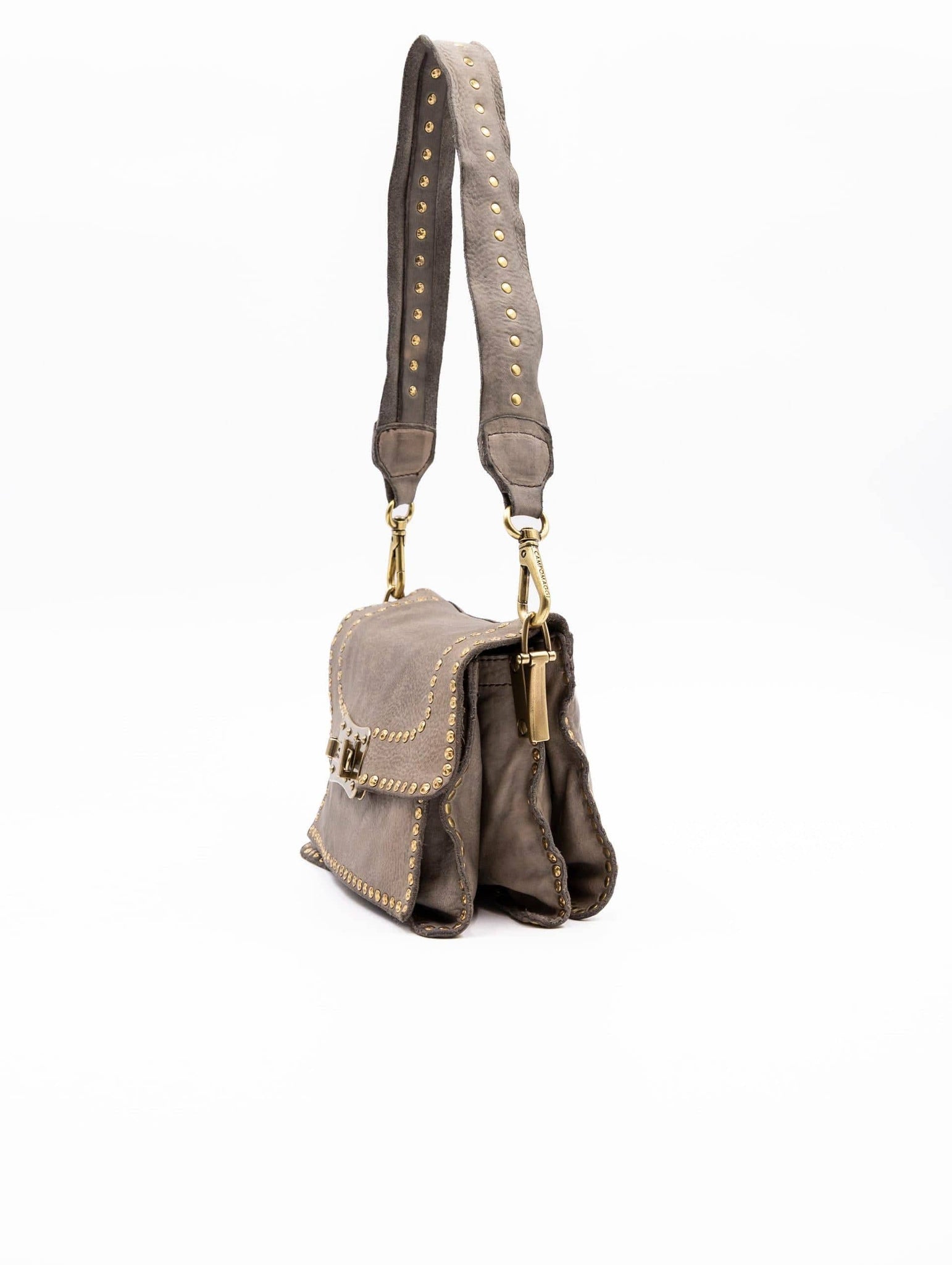 Borsa Agnese Campomaggi con Borchie in Pelle Cemento