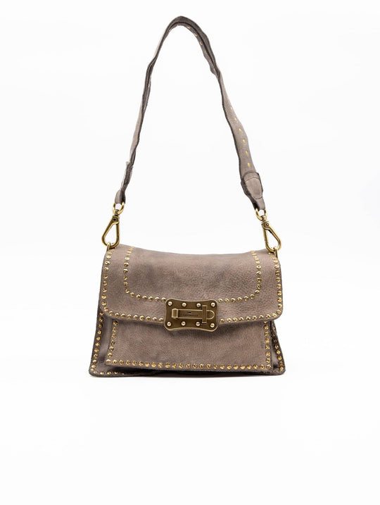 Borsa Agnese Campomaggi con Borchie in Pelle Cemento