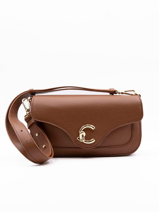 C-Me Medium Bag Coccinelle in Cognac Hammered Leather
