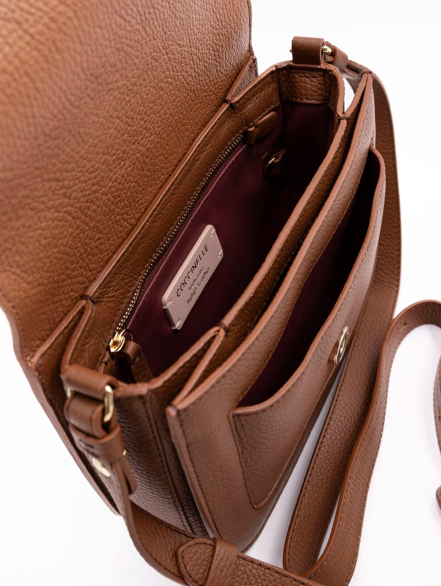 Borsa C-Me Small Coccinelle in Pelle Martellata Cognac