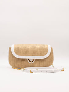 Borsa Coccinelle Dew Straw in Paglia Intrecciata Naturale e Bianco