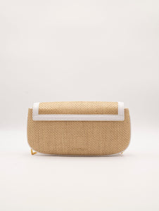 Borsa Coccinelle Dew Straw in Paglia Intrecciata Naturale e Bianco