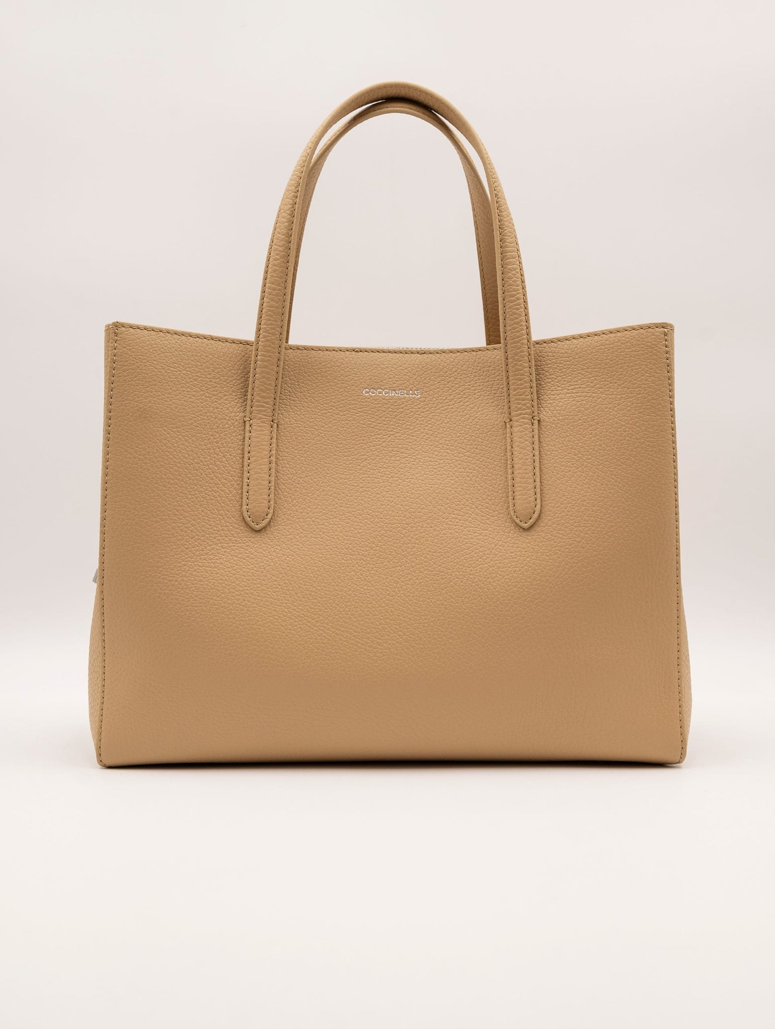 Borsa Coccinelle Zip In Pelle Martellata Beige