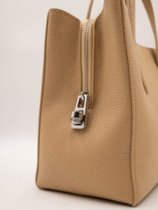 Borsa Coccinelle Zip In Pelle Martellata Beige