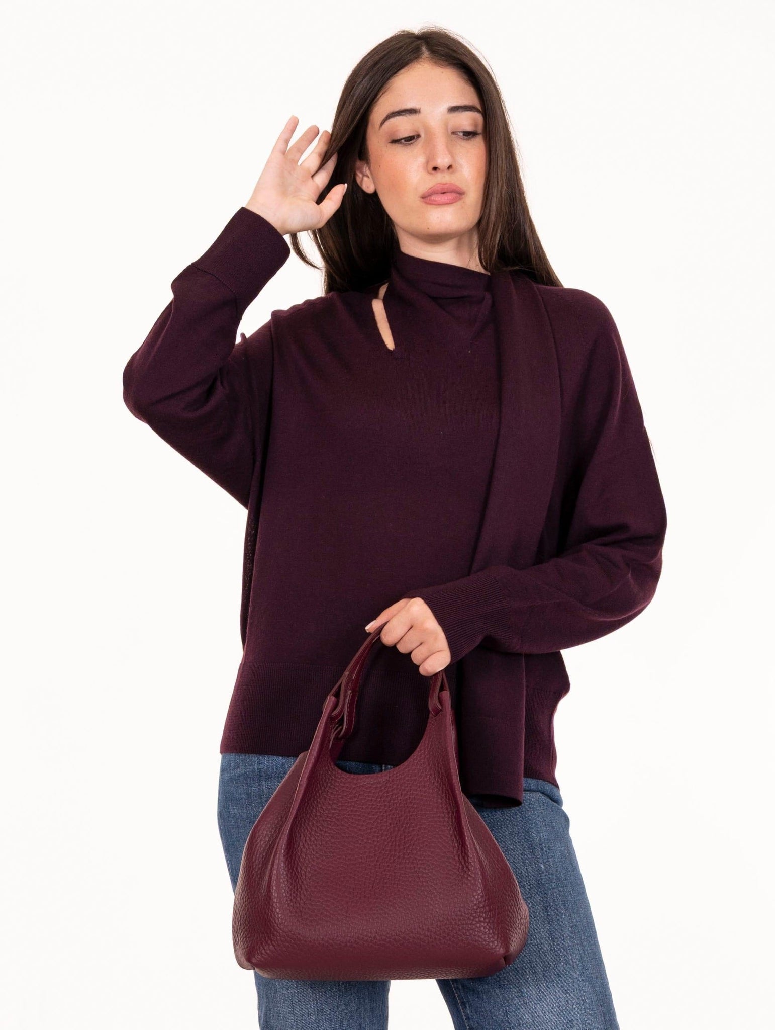 Borsa Dua Gianni Chiarini in Pelle Martellata Vino e Testa di Moro