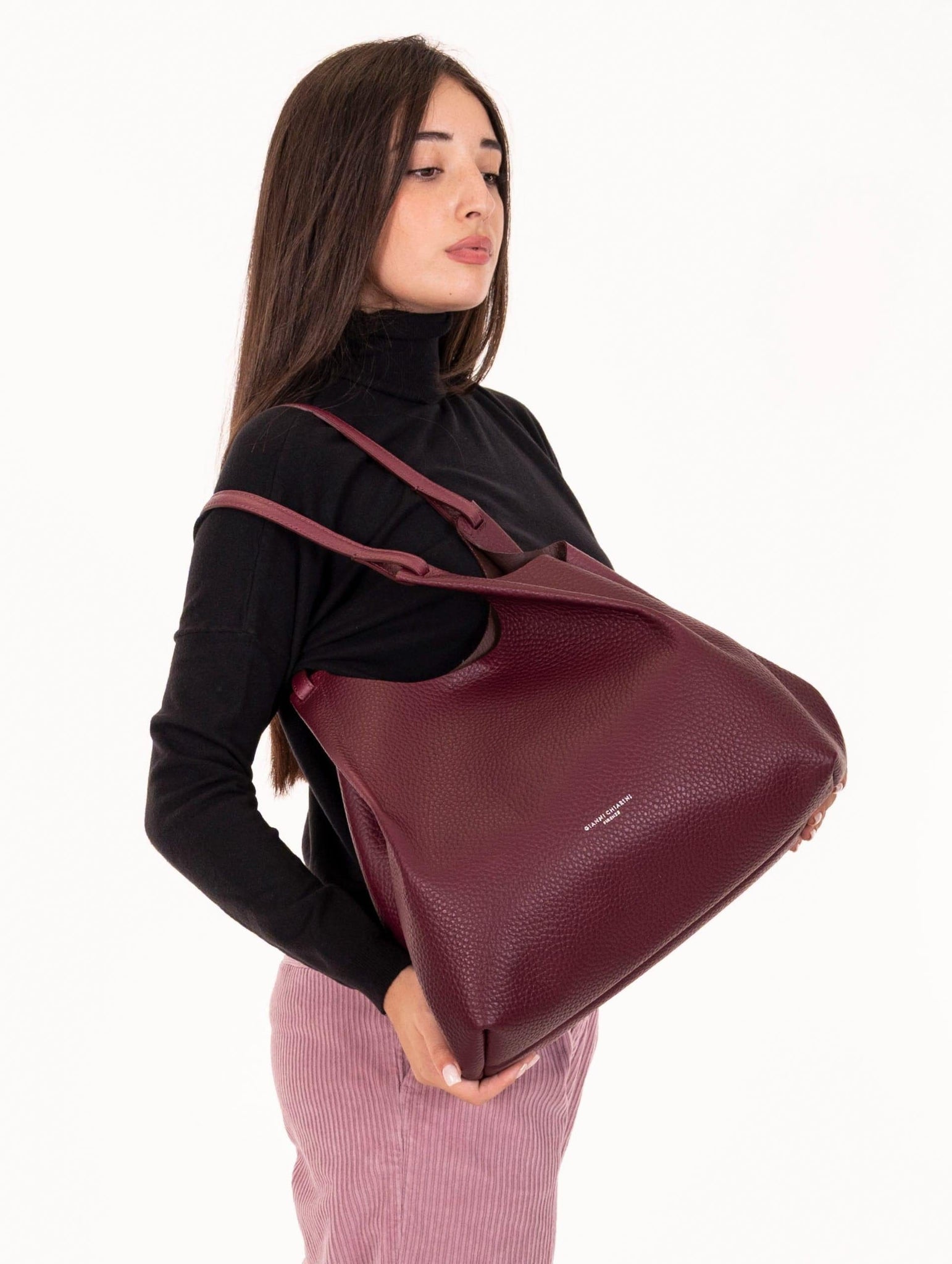 Borsa Dua Gianni Chiarini in Pelle Martellata Vino e Testa di Moro