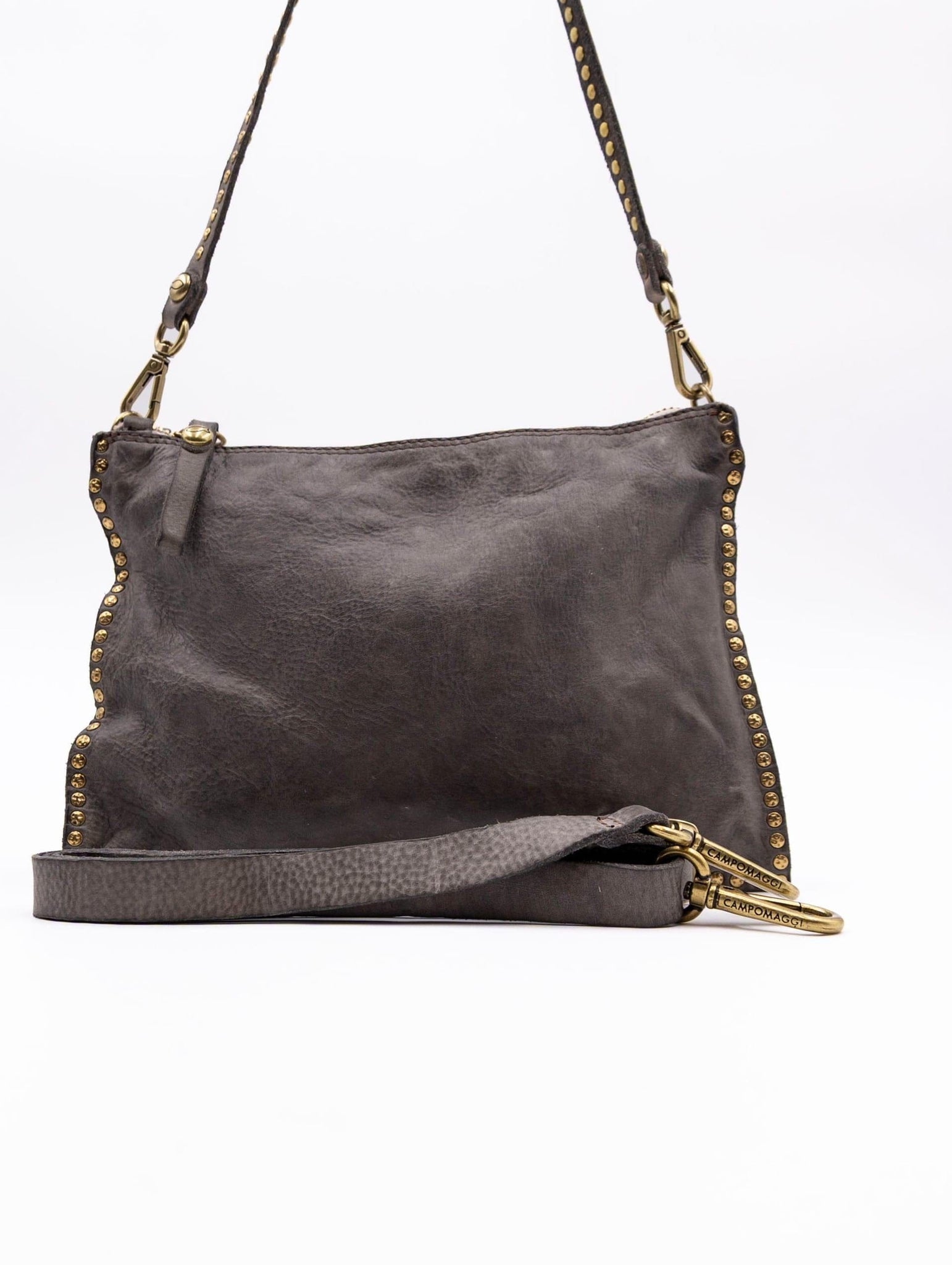 Borsa Eva Campomaggi con Borchie in Pelle Cemento