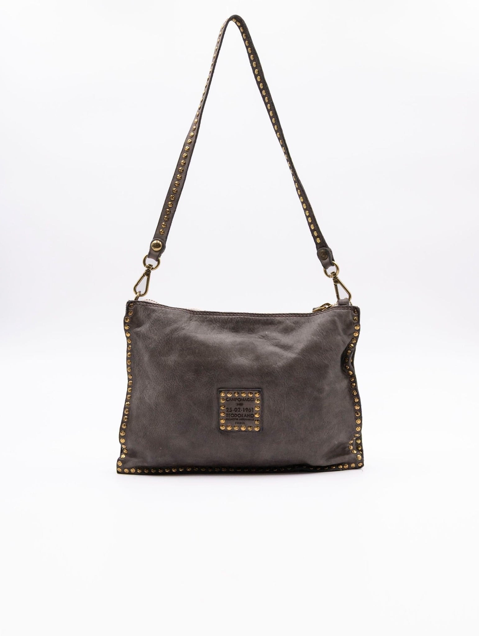 Borsa Eva Campomaggi con Borchie in Pelle Cemento