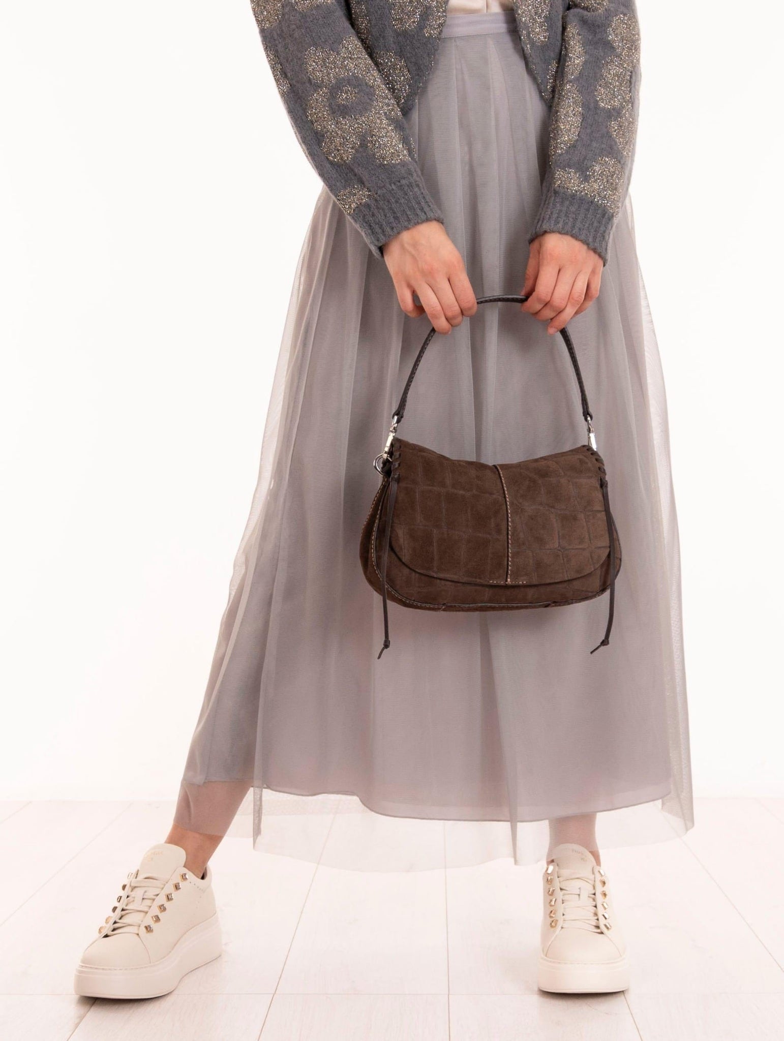 Borsa Helena Round Gianni Chiarini in Suede Cocco Moka