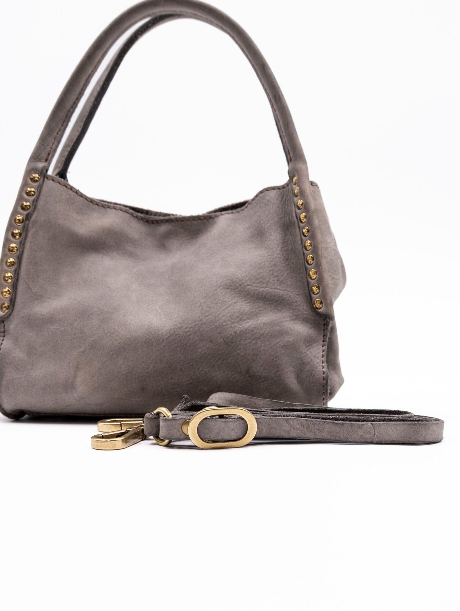 Borsa Kura Campomaggi con Borchie in Pelle Cemento