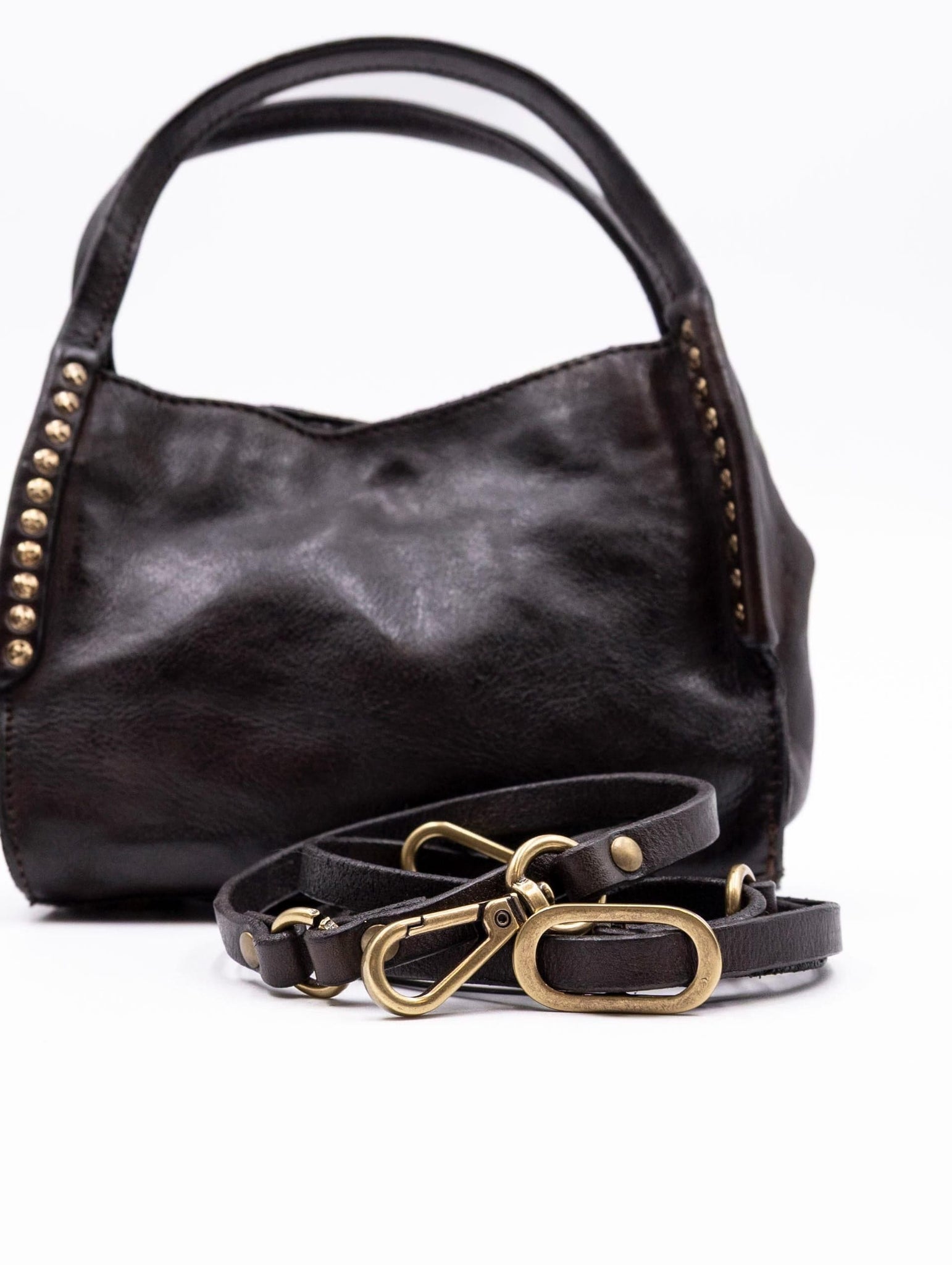 Borsa Kura Campomaggi con Borchie in Pelle Testa di Moro