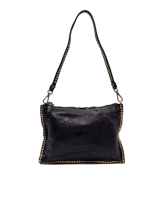 Borsa Kura Campomaggi con Tracolla e Borchie in Pelle Nera