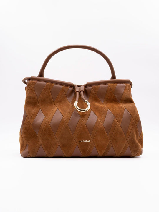 Borsa New Geometric Coccinelle in Pelle e Suede Cognac