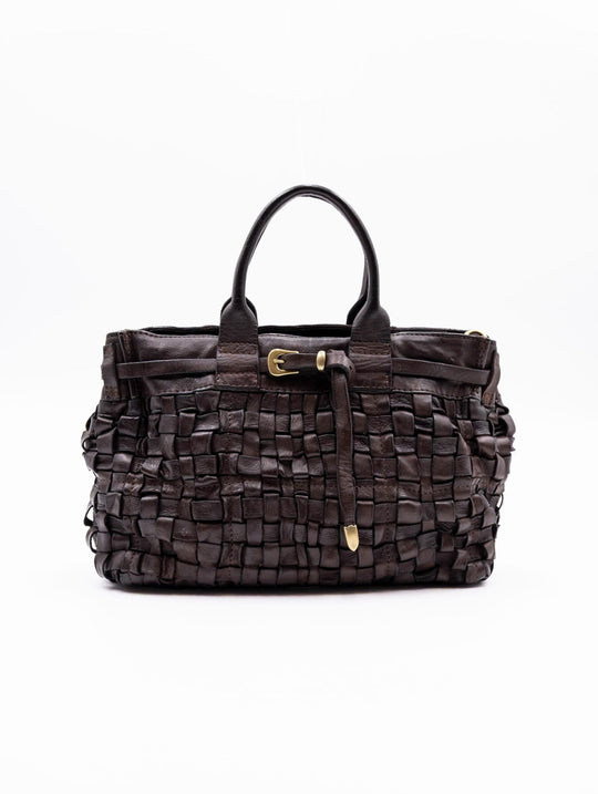 Borsa Penelope Campomaggi in Pelle Intrecciata Testa di Moro