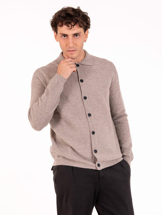 Alpha Studio Shirt in Taupe Wool and Cashmere