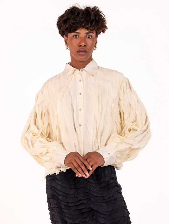 Camicia Alysi con Rouches in Viscosa Burro