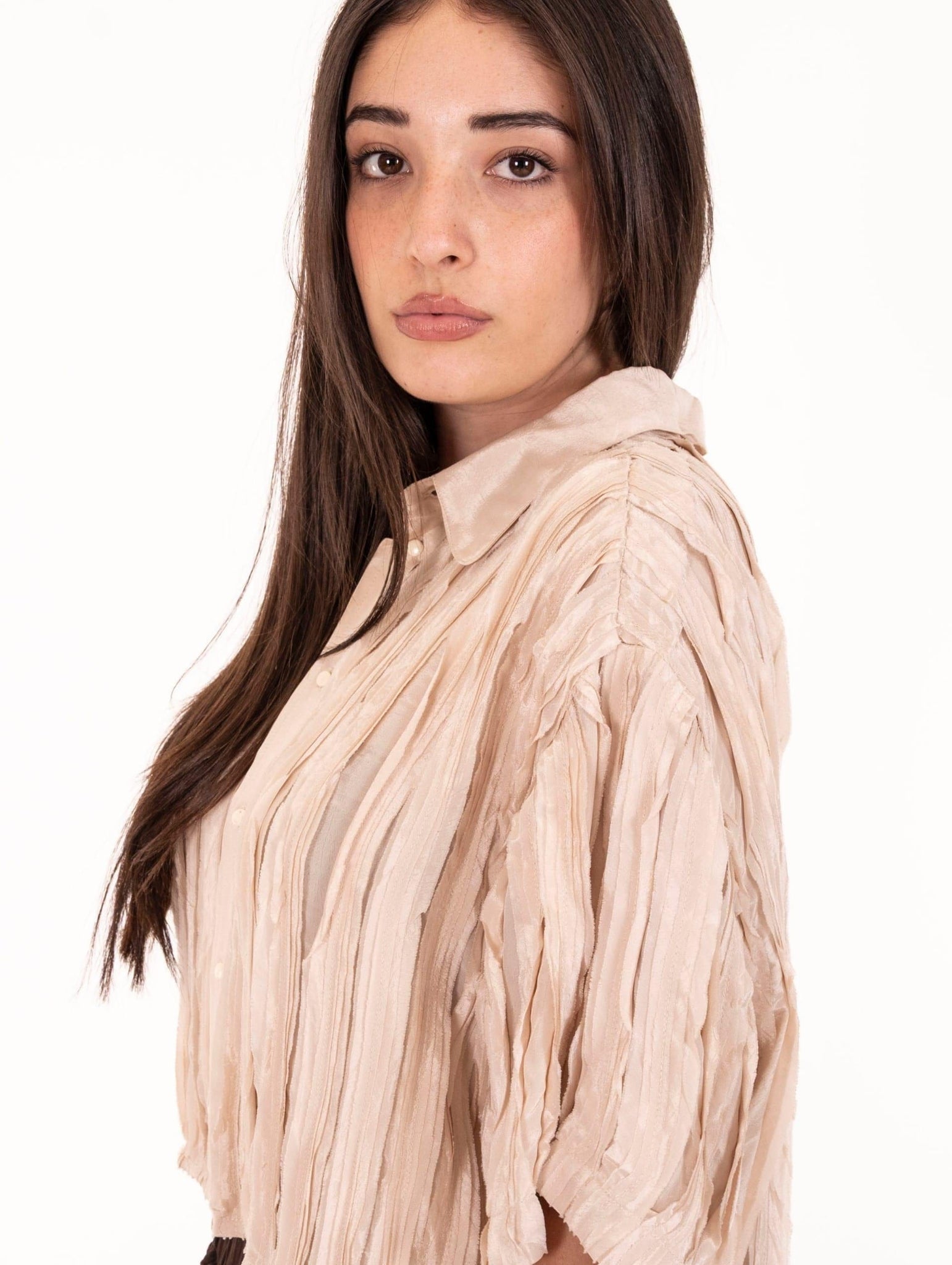 Camicia Alysi Origami Frange in Viscosa Beige