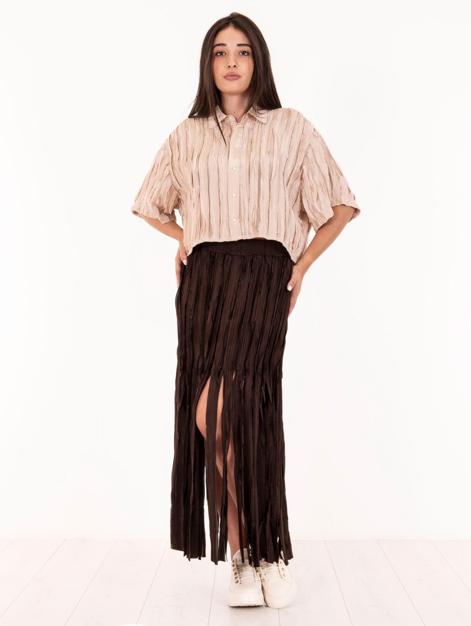 Camicia Alysi Origami Frange in Viscosa Beige