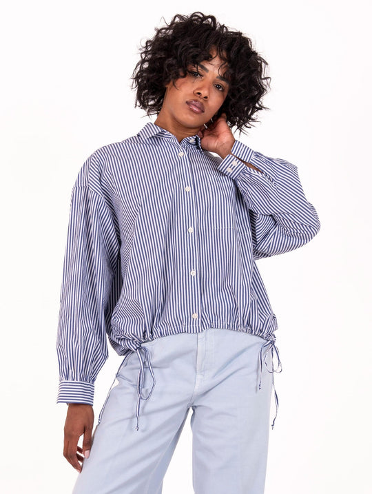 Camicia Bloom Roy Roger's in Popeline a Righe Blu e Bianco
