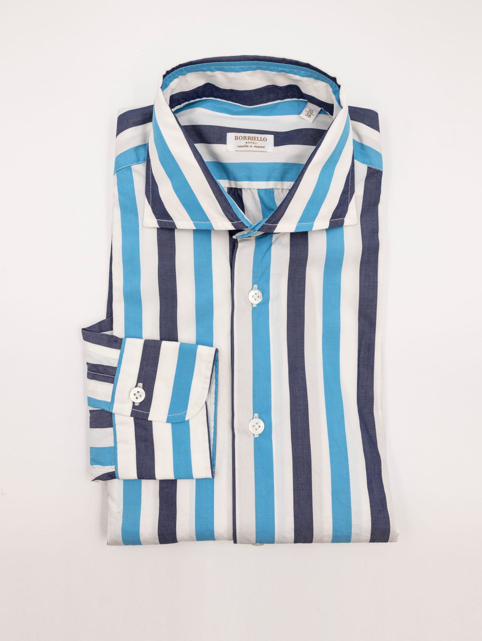 Camicia Borriello Napoli in Cotone a Righe Bianco, Blu e Azzurro