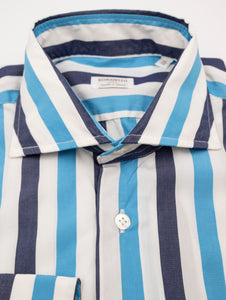 Camicia Borriello Napoli in Cotone a Righe Bianco, Blu e Azzurro