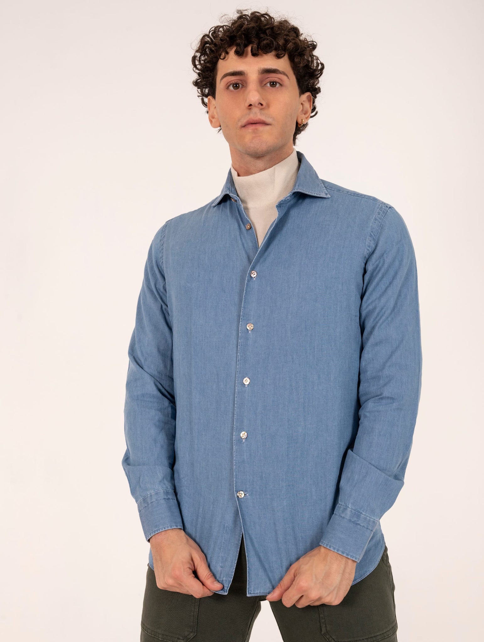 Camicia Borriello Napoli in Cotone Denim Chiaro