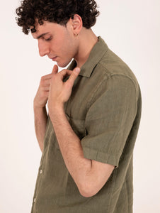 Camicia Bowling Roy Roger's in Lino Verde Militare