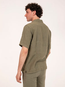 Camicia Bowling Roy Roger's in Lino Verde Militare