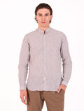 Camicia Caliban in Lino e Cotone a Righe Bianco e Marrone