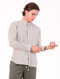 Camicia Caliban in Lino e Cotone a Righe Bianco e Salvia