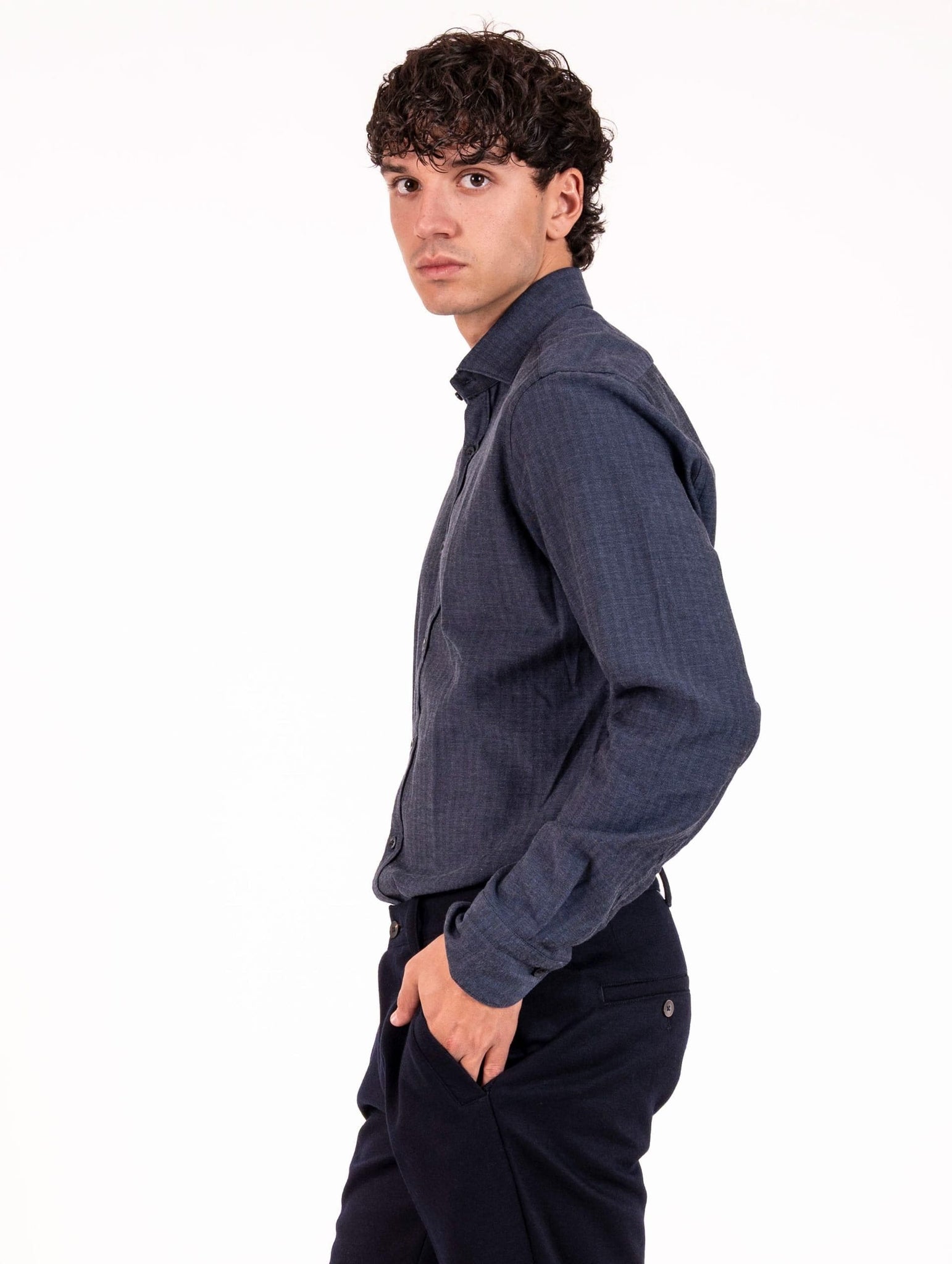 Camicia Caliban in Tencel, Cotone e Lana Chambray